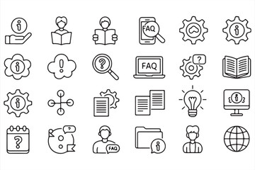 Collection of Icons for Help, Queries, and Solutions in Support Services