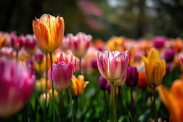 Obraz premium Springtime park tulips flourishing