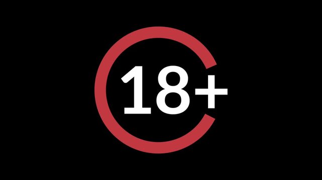 Animation of under 18 prohibition sign symbol on a black background 4k video
