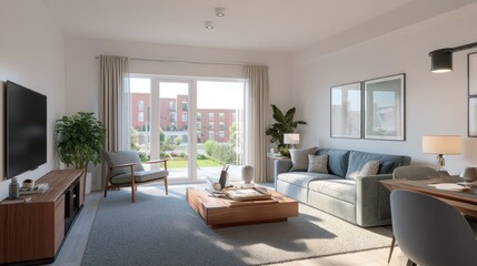 Fototapeta premium Modern living room with patio views