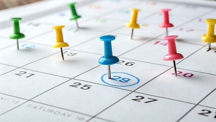 Calendar Marked with Pins: Organizing Events, Appointments, Scheduling and Time Management, Important Dates and Deadlines Reminder.