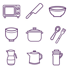Vector Outline Kitchen Utensils Set