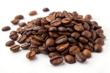 Naklejka premium High-Resolution Close-Up of Roasted Coffee Beans on White Background