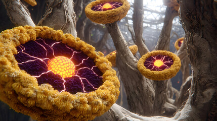 network nodes surrounded by protective layers symbolizing AI-powered security