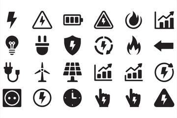 Collection of Black and White Energy Symbols for Technology and Eco Designs