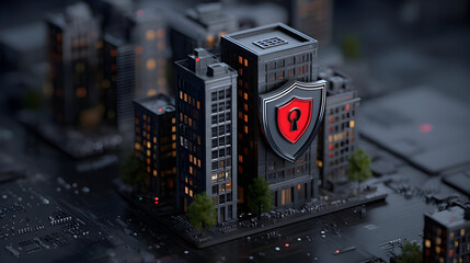 of financial firewall blocking hacking attempts with glowing red alert signals