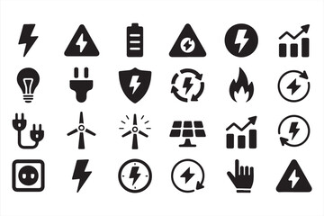 Illustration of Energy Icons for Electricity, Battery, and Renewable Resources
