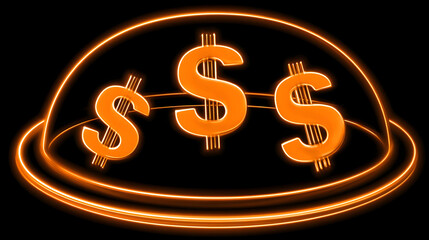 of economic protection with glowing dollar signs inside a secure dome
