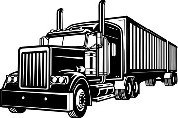 Semi Truck Trailer Silhouette Vector – Big Rig Freight Transport Clipart