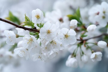 Obraz premium Springtime white cherry flowers blooming