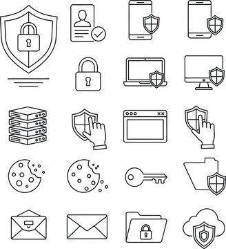 Cybersecurity and Data Protection Icon Set illustration