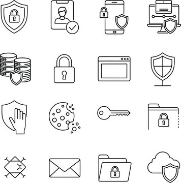 Cybersecurity and Data Protection Icon Set illustration