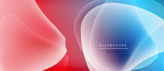 Abstract colorful shapes overlap. Gradient hues blend from red to blue. Modern design elements create dynamic visual impact.