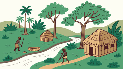 Obraz premium Tribal Life in the Rainforest with Indigenous People, Nature, and Traditional Culture
