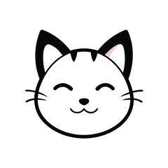 Obraz premium Minimal kitten head icon with closed eyes and tiny mouth on white background outline