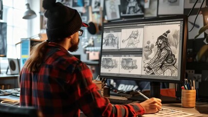 Animator working on computer 4K Videos