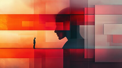 Abstract silhouette of a person against a colorful geometric backdrop representing introspection and thought