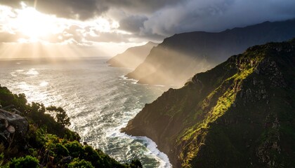 Dramatic coastal vista at sunset