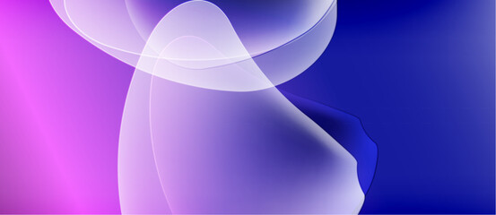 Abstract fluid shapes blend, creating soft gradients. Purple, blue hues dominate composition. Lightness contrasts darkness. Smooth textures suggest movement.