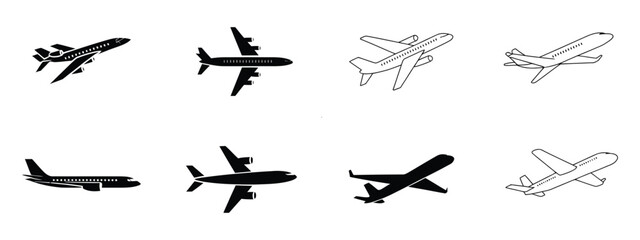Flight Transport Icons - Airplane Symbol Set - Flat Travel Vector Illustrations