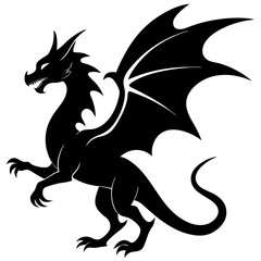 Fototapeta premium Majestic winged dragon standing fierce creature silhouette vector illustration