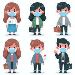 People wearing masks and social distancing