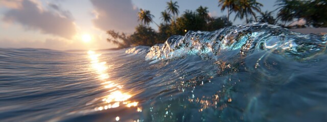 Gentle waves on tropical beach at creative illustration