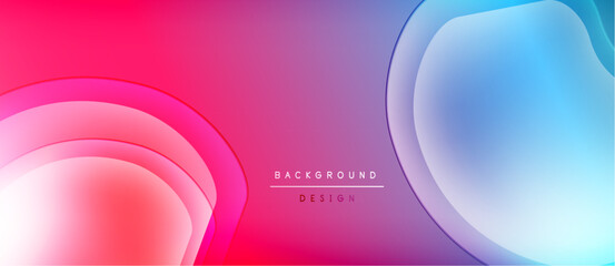 Abstract fluid shapes blend vibrant pinks, blues, purples. Gradient colors create modern background design. Minimal text present.
