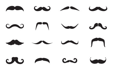 collection of mustache silhouettes in various styles. black mustache icon collection made in flat styles