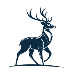 A minimalist deer iconic logo design Black and white illustration, deer head silhouette, majestic antlers, minimalist design, elegant profile, stylized wildlife art, sharp contrast, vector graphic	
