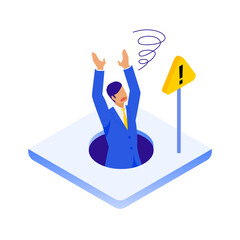 ビジネスの落とし穴にハマる男性のイラスト