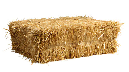 Rectangular straw bale on white background isolated on a transparent background hay bale