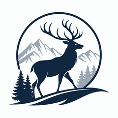 A minimalist deer iconic logo design Black and white illustration, deer head silhouette, majestic antlers, minimalist design, elegant profile, stylized wildlife art, sharp contrast, vector graphic	
