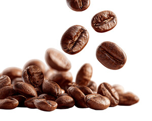 Falling Brown Coffee Beans on Transparent Background, PNG