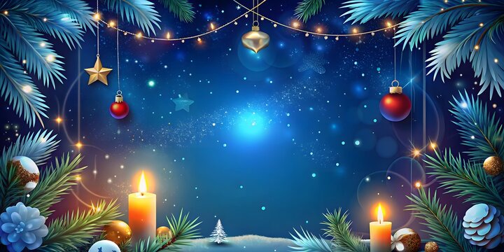 Christmas frame with pine branches ornaments and candles