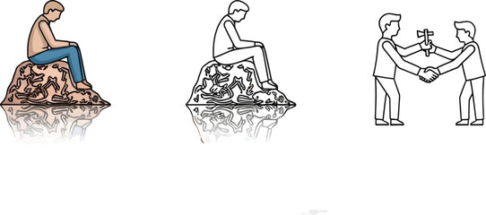 Understanding loneliness and connection: illustrations of isolation and reconciliation art design vector