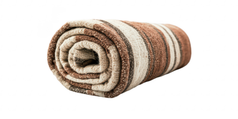 Rolled striped blanket textile object on transparent png background
