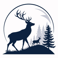 A minimalist deer iconic logo design Black and white illustration, deer head silhouette, majestic antlers, minimalist design, elegant profile, stylized wildlife art, sharp contrast, vector graphic	
