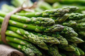 Stacked freshly harvested green asparagus