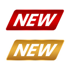 New label badges set with gold and red png file transparent background