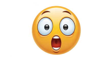 A surprised emoji with wide eyes and an open mouth on a black background expressing shock and awe look