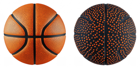 Two basketballs close up view on transparent png background