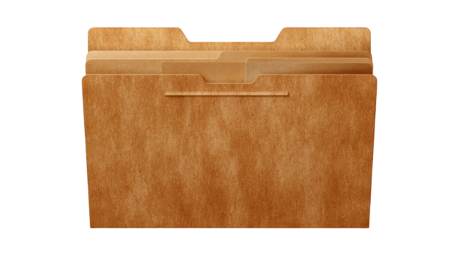 Brown file folder with tabs on a transparent background, perfect for office or archiving