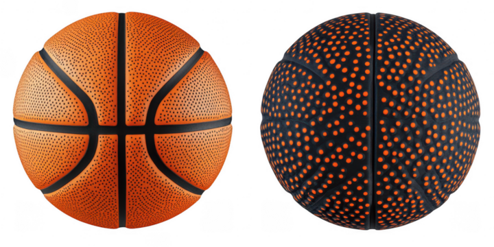 Two basketballs close up view on transparent png background