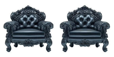 Two ornate chairs isolated on transparent png background