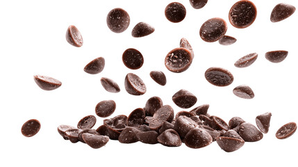 Obraz premium Falling Dark Brown Chocolate Chips on Transparent Background, PNG