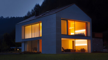 Minimalist Modern Home with Warm Interior Lighting