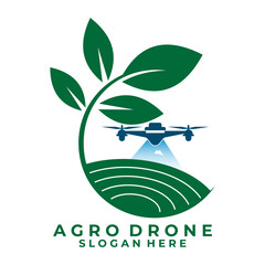 Drone with Leaf and farm field. Modern Agriculture logo design vector with drone tech