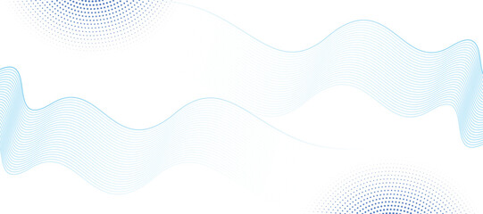 Blue Wave Lines and Halftone Dots Abstract Background on White