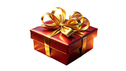 Obraz premium Photo of a luxurious red gift box with a golden ribbon and bow isolated on transparent background